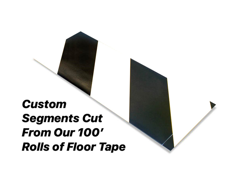 Custom Cut Segments - 2" White Tape with Black Diagonals - 100'  Roll