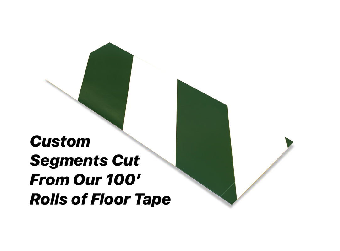 Custom Cut Segments - 4" White Tape with Green Diagonals - 100'  Roll