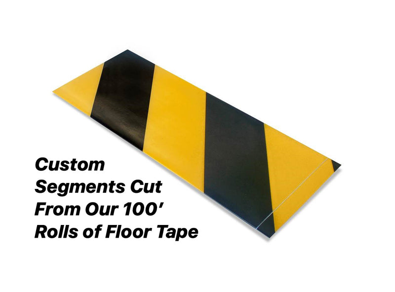 Custom Cut Segments - 4" Yellow Tape with Black Diagonals - 100'  Roll