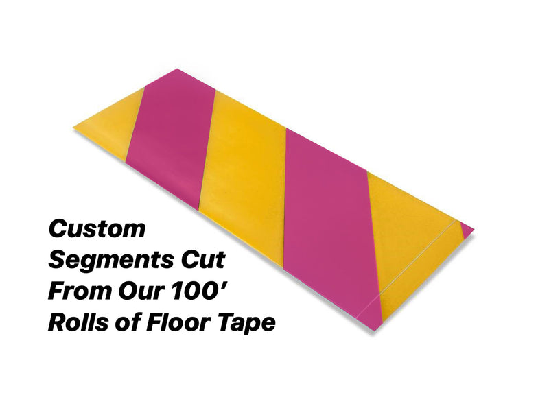 Custom Cut Segments - 4" Yellow Tape with Magenta Diagonals - 100'  Roll